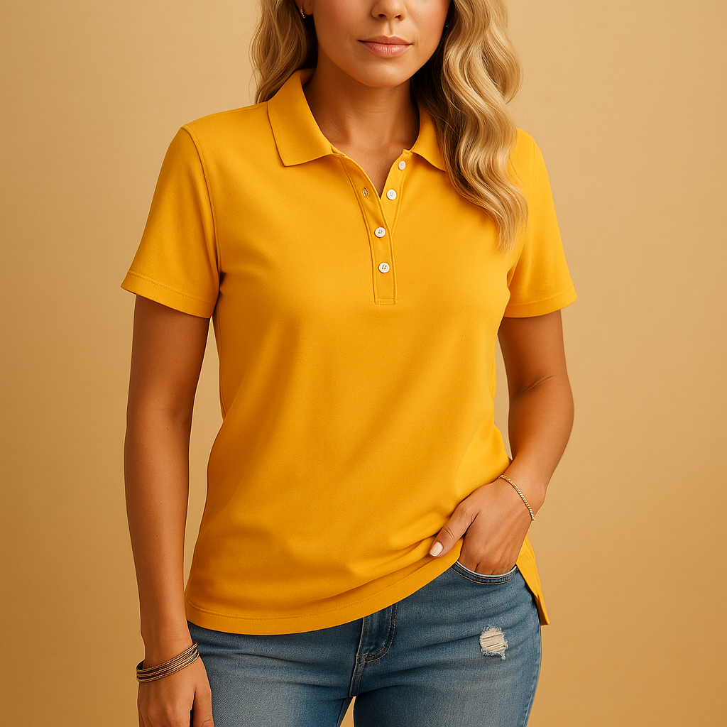 Vrouwelijk poloshirt met korte mouwen, casual en getailleerd, perfect voor zowel actieve als relaxte momenten.