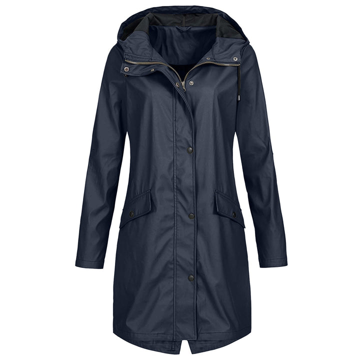 Stijlvolle dames regenjas met capuchon, waterdicht en comfortabel voor elk weertype.
