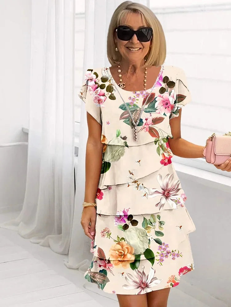 Dames elegante mini jurk met gelaagde ruches, een modieus statement. Ideaal als korte zomer of feestjurk.