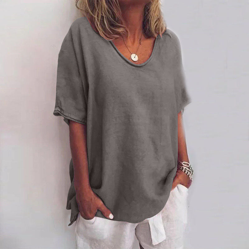 Comfortabel dames V-hals oversized T-shirt voor lente en zomer. Losse pasvorm, ideaal voor een casual look.