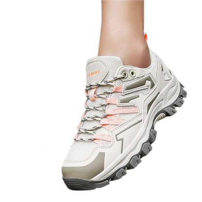 Dames wandelschoen paars-roze, robuust design voor outdoor avonturen, waterafstotend en ademend voor comfort.