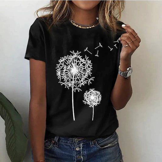 "Dames zomer t-shirt met korte mouw en ronde hals, elegante stijl, zacht materiaal, veelzijdige garderobe-item."