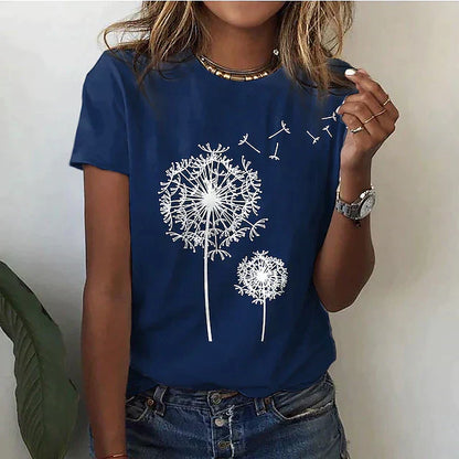 "Dames zomer t-shirt met korte mouw en ronde hals, elegante stijl, zacht materiaal, veelzijdige garderobe-item."