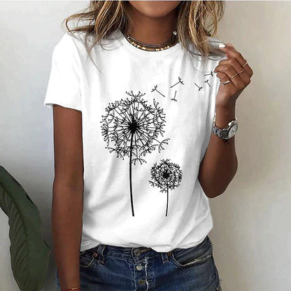 "Dames zomer t-shirt met korte mouw en ronde hals, elegante stijl, zacht materiaal, veelzijdige garderobe-item."