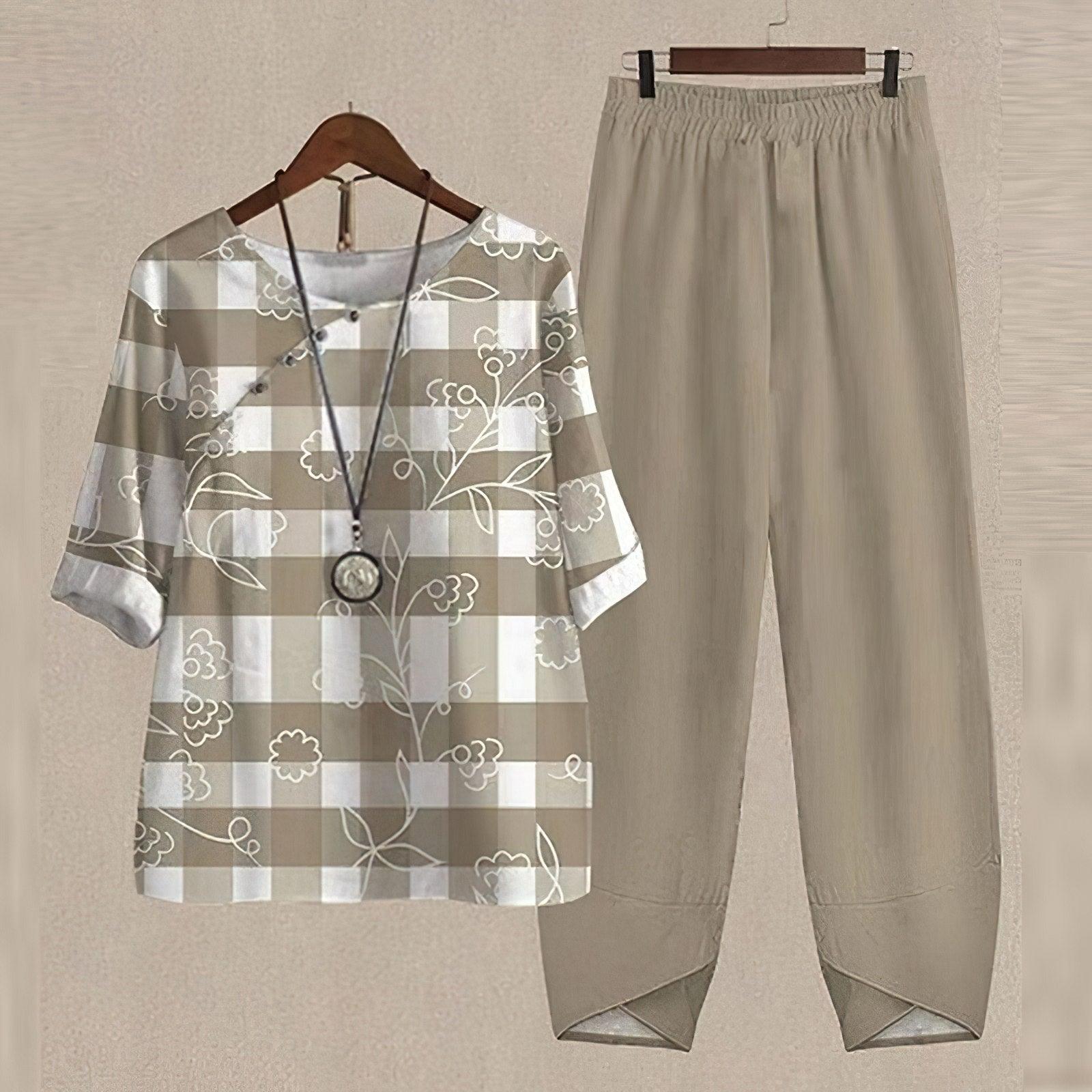 Dames zomerset met print, V-hals en korte mouwen, luchtige pasvorm, elastische tailleband, stijlvol en comfortabel.