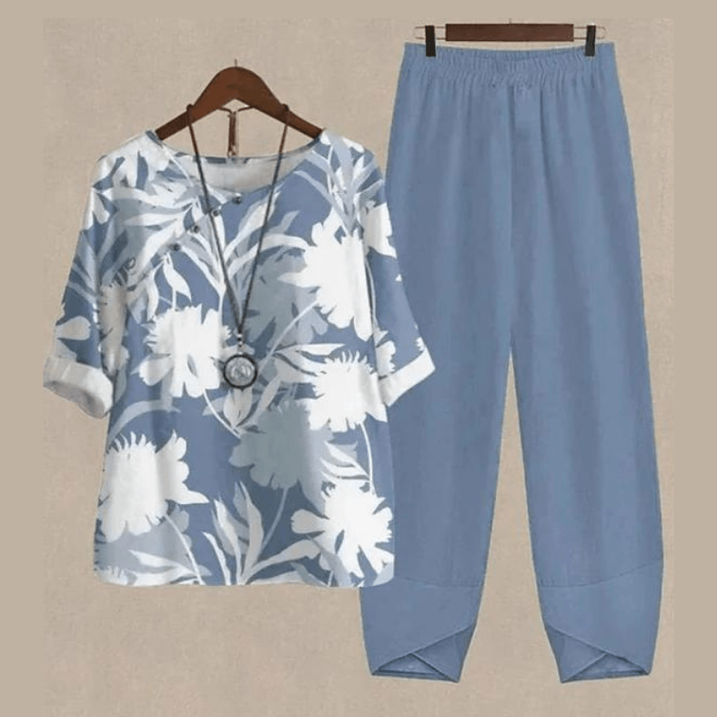Dames zomerset met print, V-hals en korte mouwen, luchtige pasvorm, elastische tailleband, stijlvol en comfortabel.
