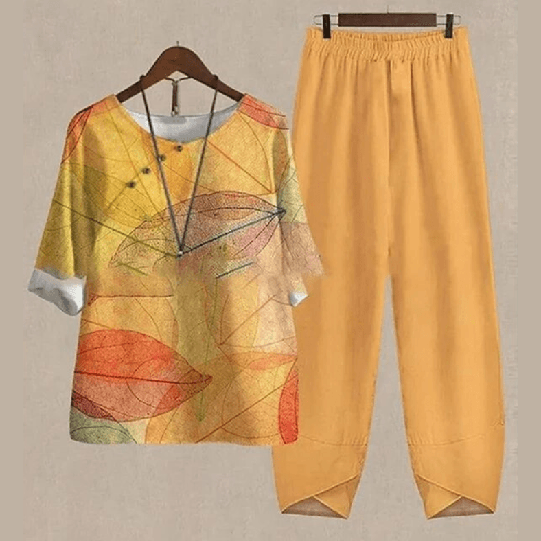 Dames zomerset met print, V-hals en korte mouwen, luchtige pasvorm, elastische tailleband, stijlvol en comfortabel.