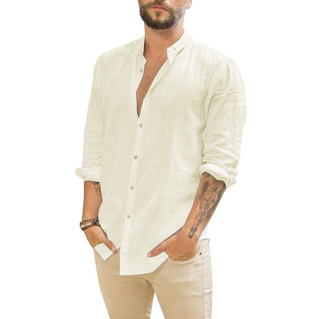 Effen linnen heren overhemd, ideaal voor een stijlvolle, casual look in lente en zomer.