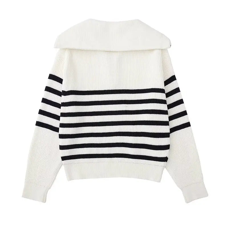 Heren winter trui: gestreepte rits trui in marineblauw, casual en stijlvolle mode.