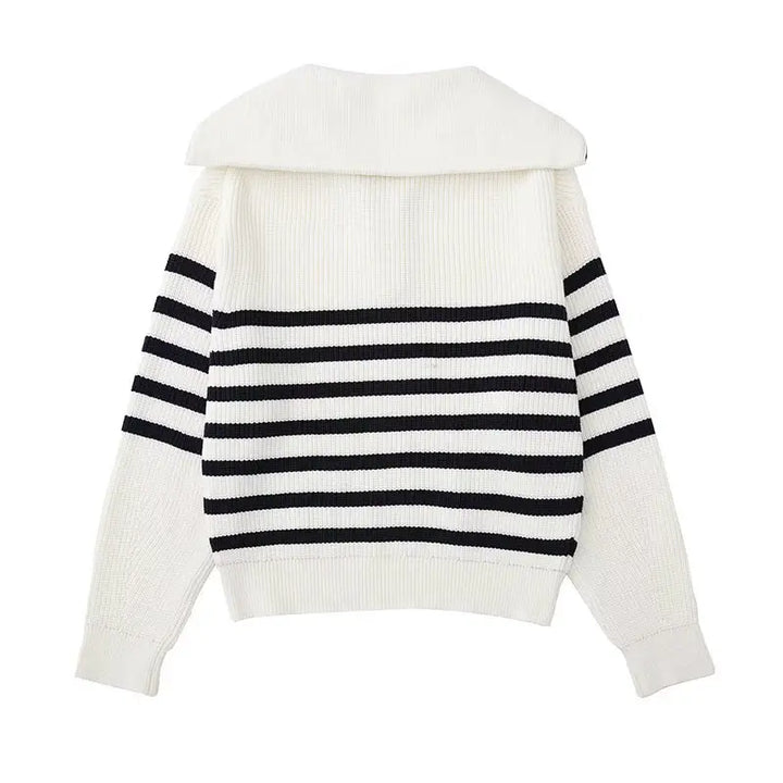 Heren winter trui: gestreepte rits trui in marineblauw, casual en stijlvolle mode.