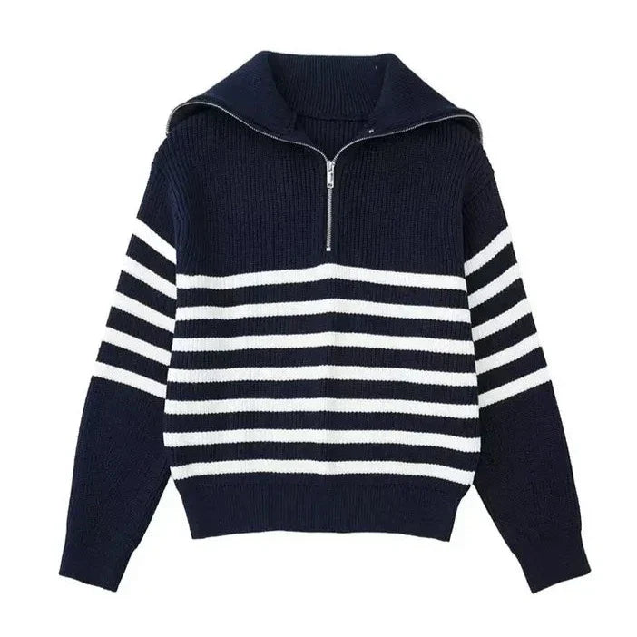 Stijlvolle heren rits trui met gestreept patroon, perfecte bovenkleding voor de winter.