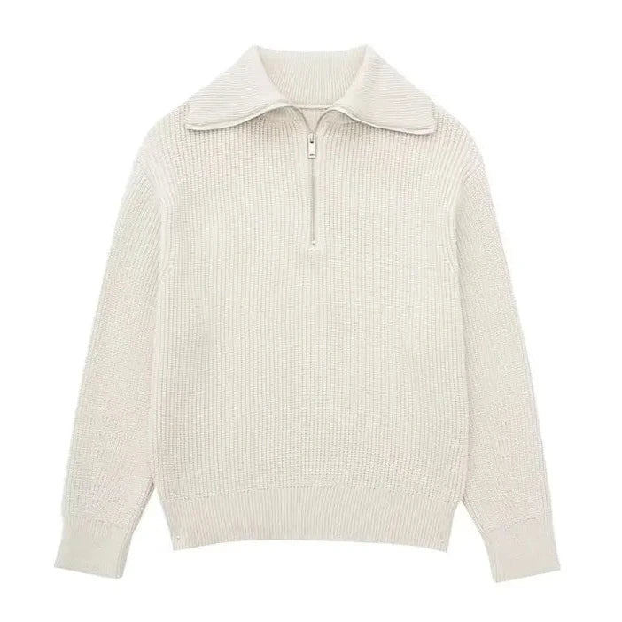 Gestreepte rits trui voor heren, casual marineblauw/wit winter item met matrozenkraag.