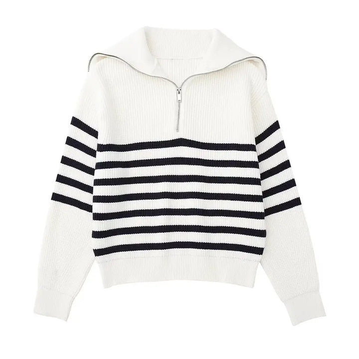 Heren gestreepte rits trui in marineblauw/wit, comfortabele winterkleding voor casual mode.