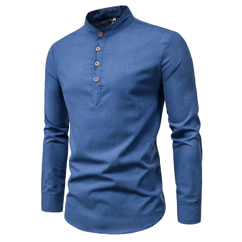 Stijlvolle heren longsleeve Henley shirt, perfect voor een elegante casual outfit.