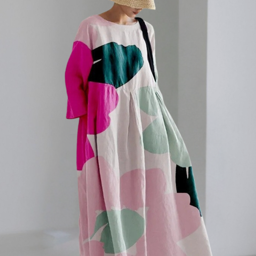 "Daria Maxi Jurk - Elegante damesjurk, lange pasvorm, zachte stoffen, kleur roze, veelzijdig voor elke gelegenheid."