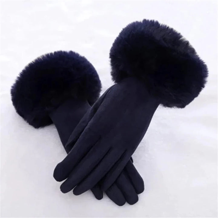 Warme dames suède handschoenen met fluffy imitatiebont, ideaal voor koude winterochtenden.