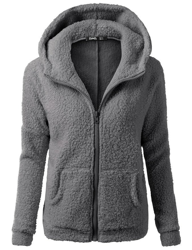 Zacht fleece damesvest met rits, effen, lange mouwen, voor de winter.