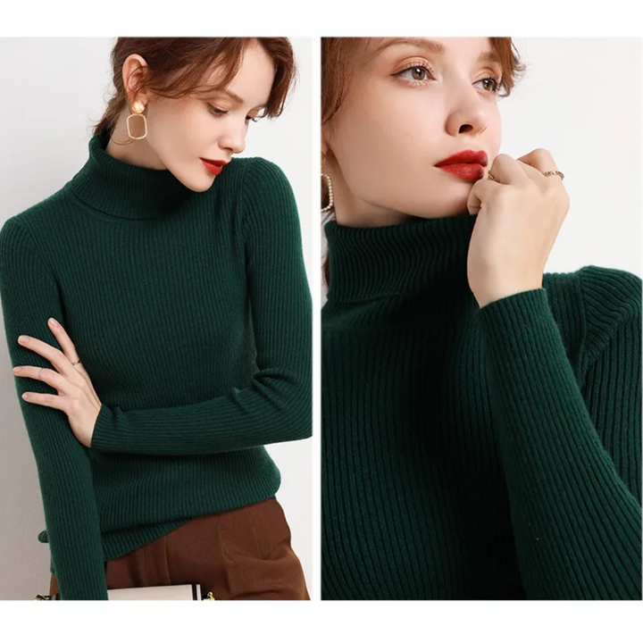 Warmhoudende dames trui met hoge col, kasjmierlook, stijlvol en comfortabel.