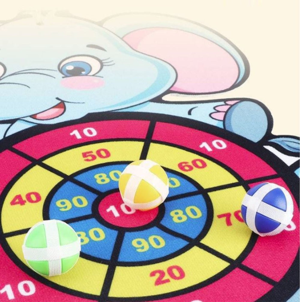 Dubbelzijdig dartbord met vrolijke dierenprint voor kinderen. Stimuleert motoriek & concentratie.