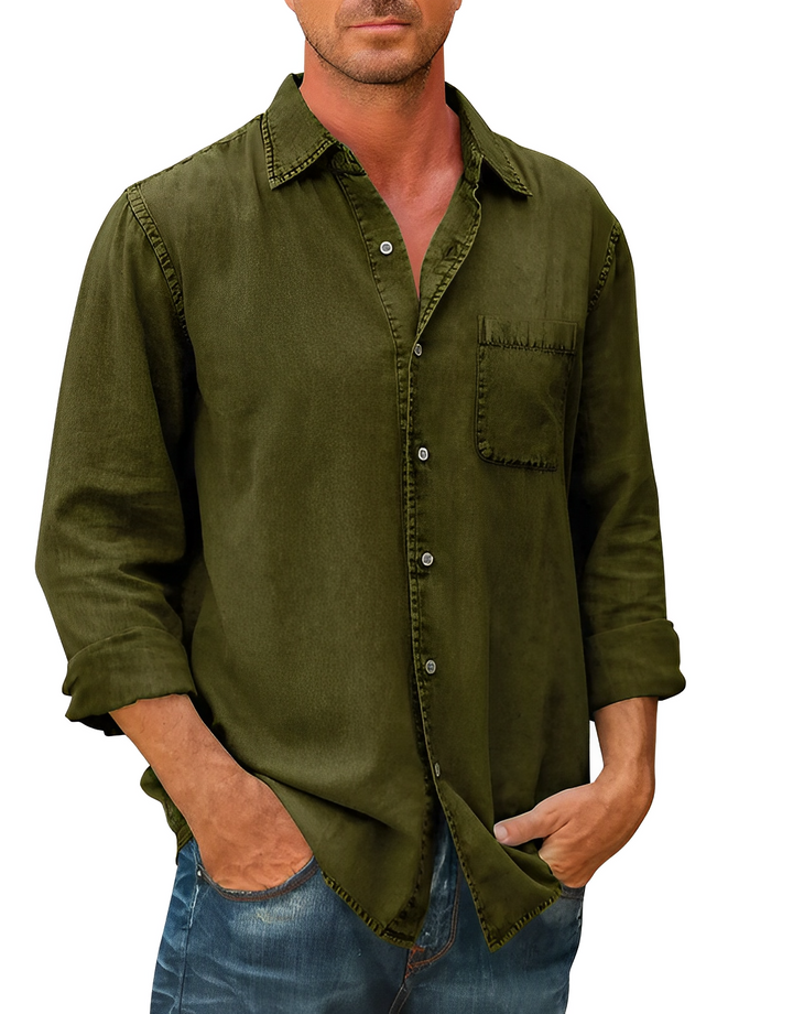 Heren denim shirt met relaxte pasvorm, ideaal voor lente, zomer en herfst. Comfortabel en modieus.