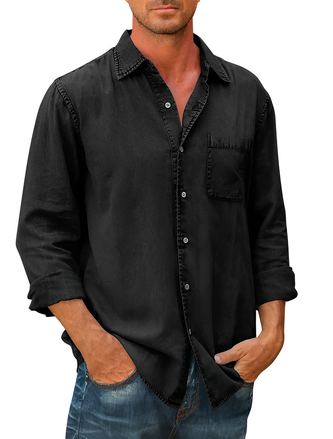 Casual heren overhemd van denim, comfortabel en veelzijdig, met een relaxte pasvorm voor vrije tijd.
