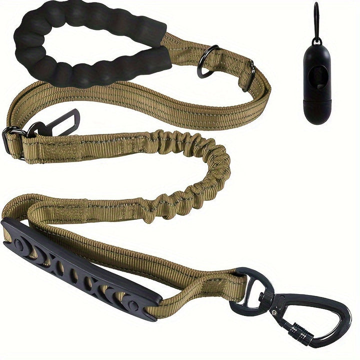 Verstelbare bungee hondenriem voor grote honden, schokabsorberend en reflecterend voor veiligheid.