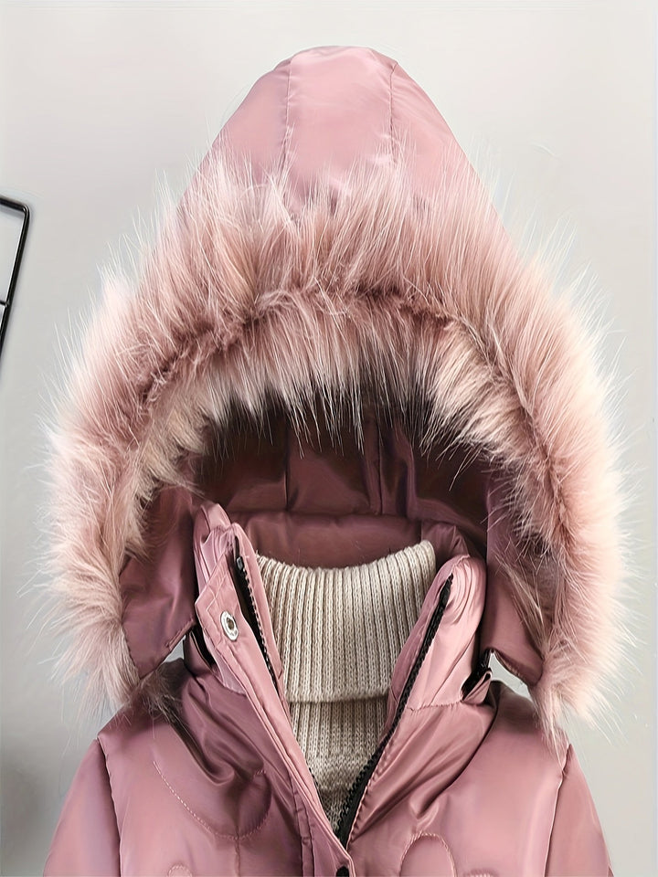 Meisjes winterjas, elegant en warm, met een ruime capuchon. Hoogwaardige kinderkleding.