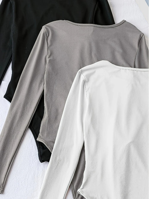 Casual damesbodysuit met lange mouw, deel van een 3-pack, een comfortabel en stijlvol basisitem.