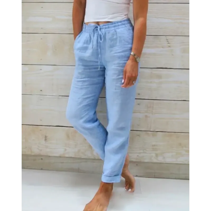 Elegante blauwe damesbroek Emma, veelzijdig voor casual en zakelijke looks, een comfortabele vrouwen broek.
