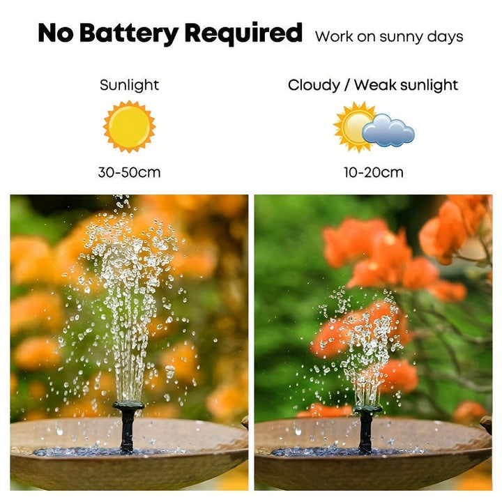 Sfeervolle zonne-energie vijverpomp, perfect als duurzaam waterornament en tuinaccessoire.