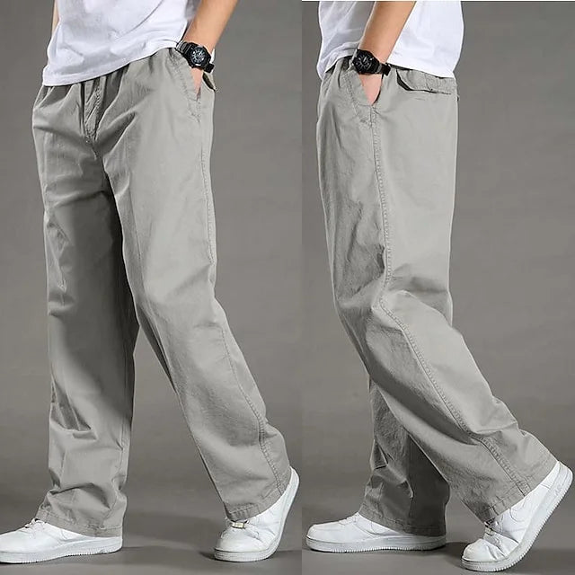 Casual heren katoenen cargobroek met elastische tailleband, comfortabel en functioneel met meerdere zakken.