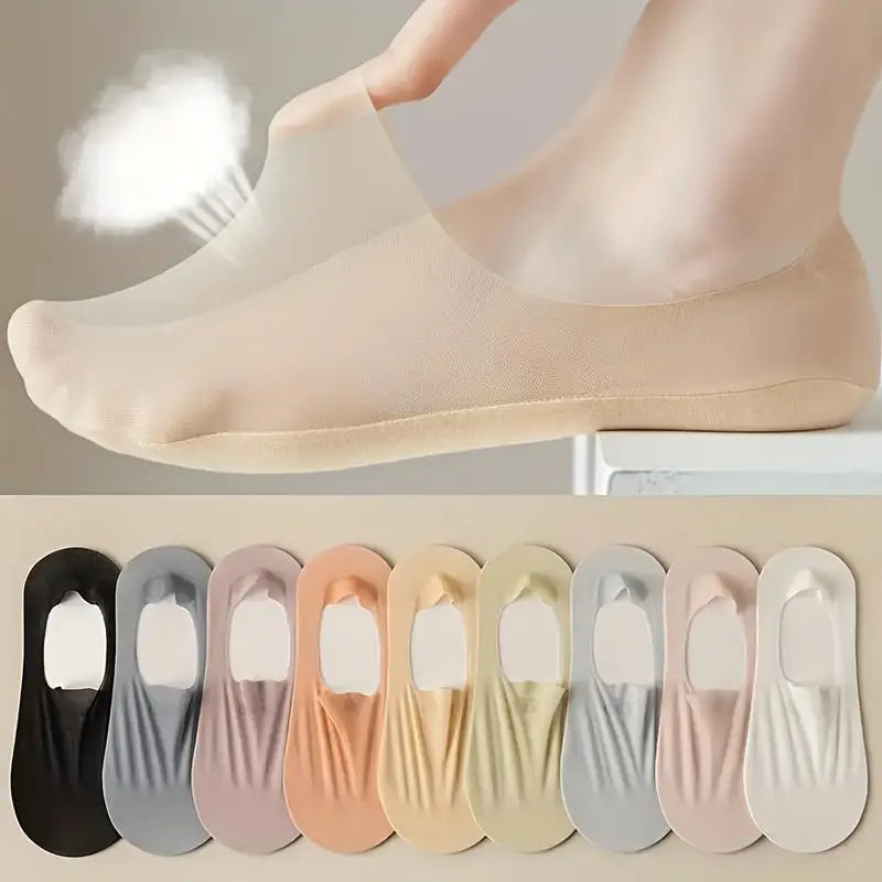 Neutrale en pastel dames zomersokken, ademend en antislip, voor frisheid en grip de hele dag.
