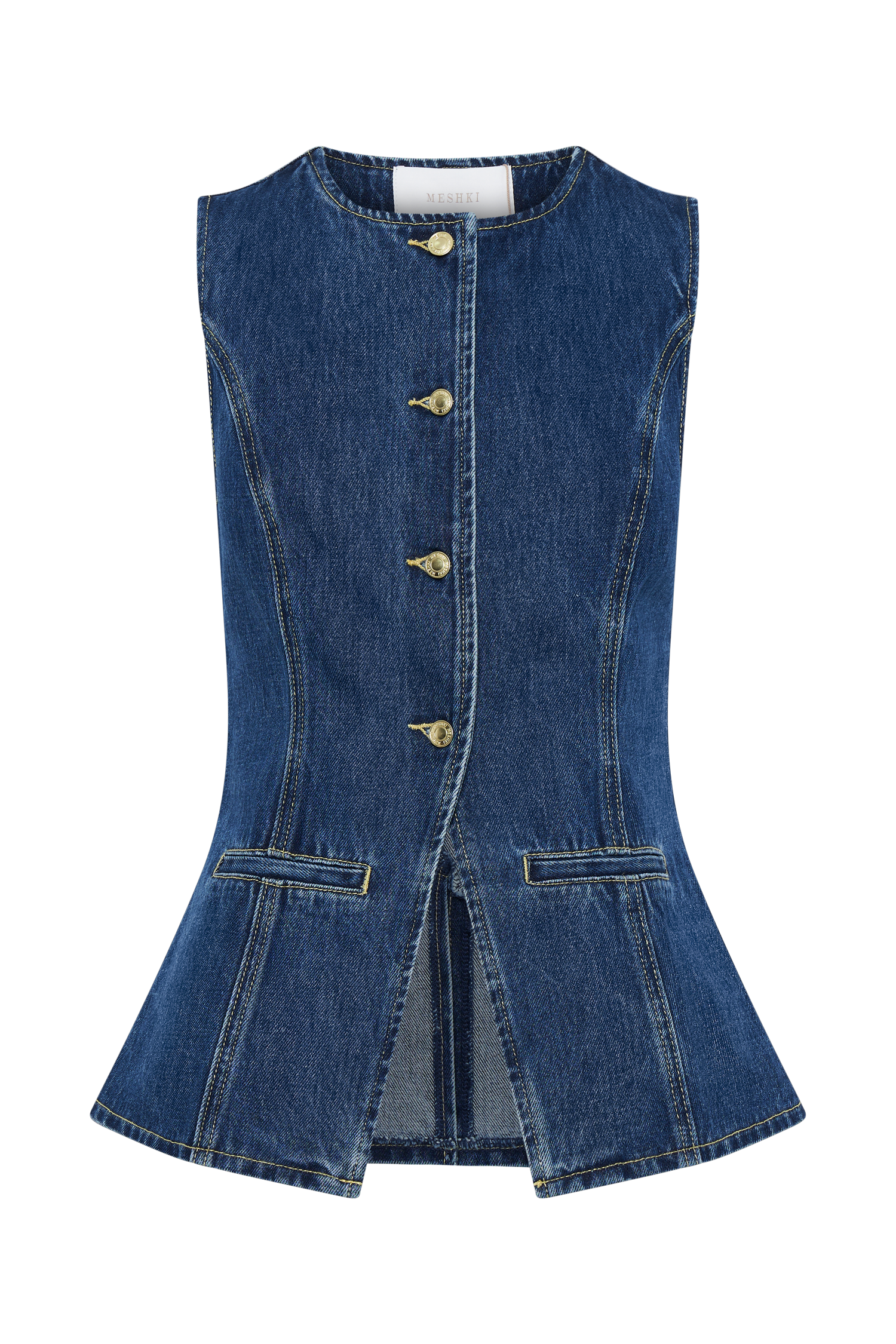 "Denim gilet set voor dames, mouwloze gilet met bijpassende shorts, stoer en trendy voor zomerfestivals en casual looks."