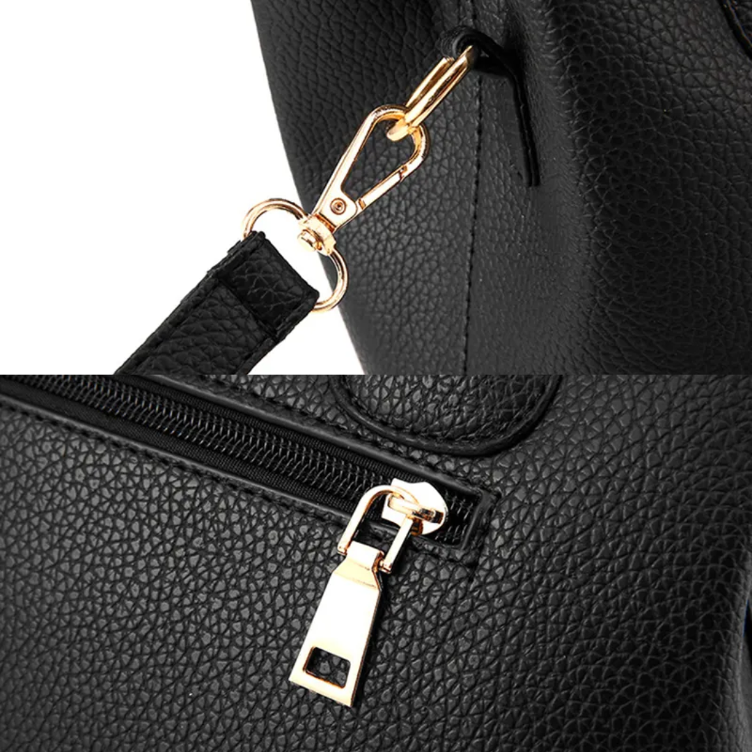 Close-up van de ritssluiting en details van deze modieuze dames crossbody handtas.