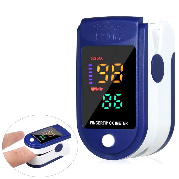 Draagbare unisex pulsoximeter voor zuurstofmeting en hartslagmonitoring.