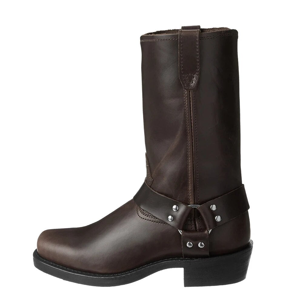 Zwarte heren klassieke cowboylaarzen met gesp. Duurzaam en modieus voor elke gelegenheid, stoer en tijdloos.