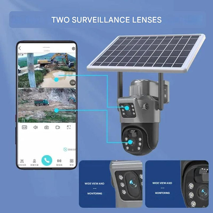 Draadloze 4K zonnepaneel camera met Wifi/4G, bewegingsdetectie en nachtzicht voor optimale buitenbeveiliging.