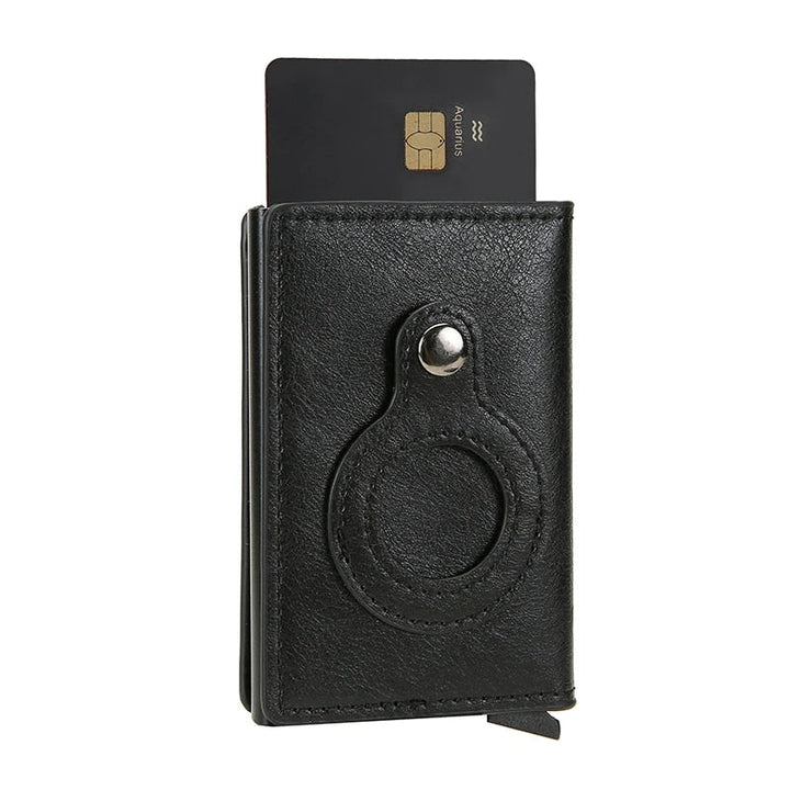 Compacte lederen kaarthouder met AirTag sleuf, RFID beveiliging voor pasjes, unisex slimme portemonnee.