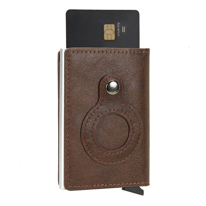 Stijlvolle slimme lederen pasjeshouder met AirTag ruimte en RFID bescherming, perfecte anti-diefstal accessoire.