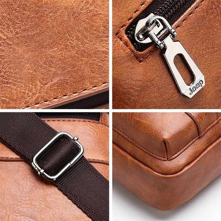 Elegante koffiekleurige heren schoudertas; compacte reistas en dagelijkse accessoire.