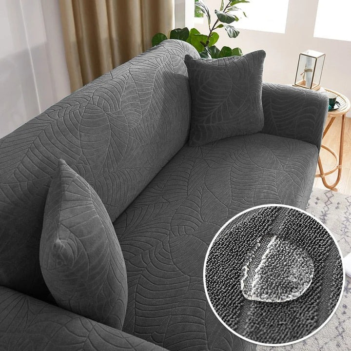 Complete bankovertrek in jacquard stretch, perfect voor gezinnen met huisdieren of jonge kinderen.