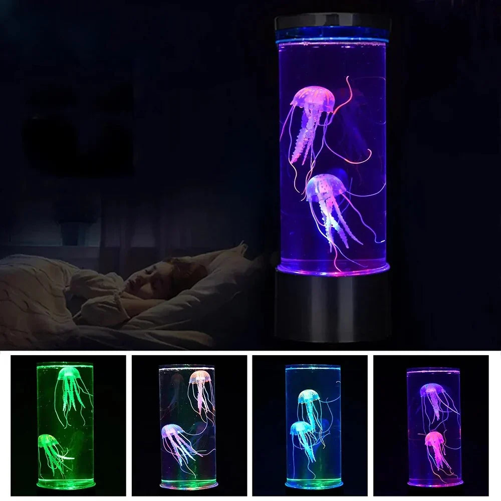 Sfeervolle OceanGlow LED kwallenlamp verlicht je kamer met kalmerende bewegende kwallen; perfecte nachtlamp.