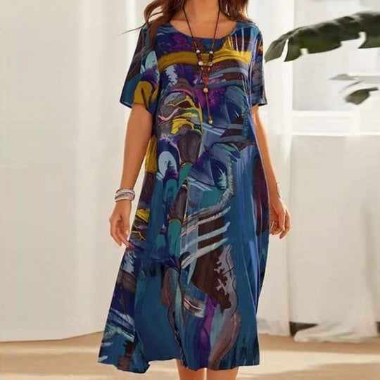 Elegante casual zomerjurk voor dames, comfortabel en losvallend, perfect voor warme zomerdagen. Modieuze dameskleding.