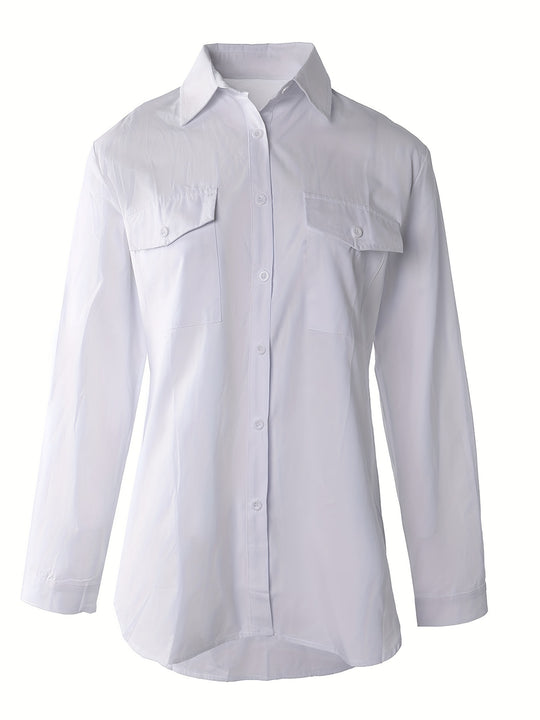 Casual witte damesblouse Elora met knoopjes. Comfortabel en stijlvol voor de lente en zomer.