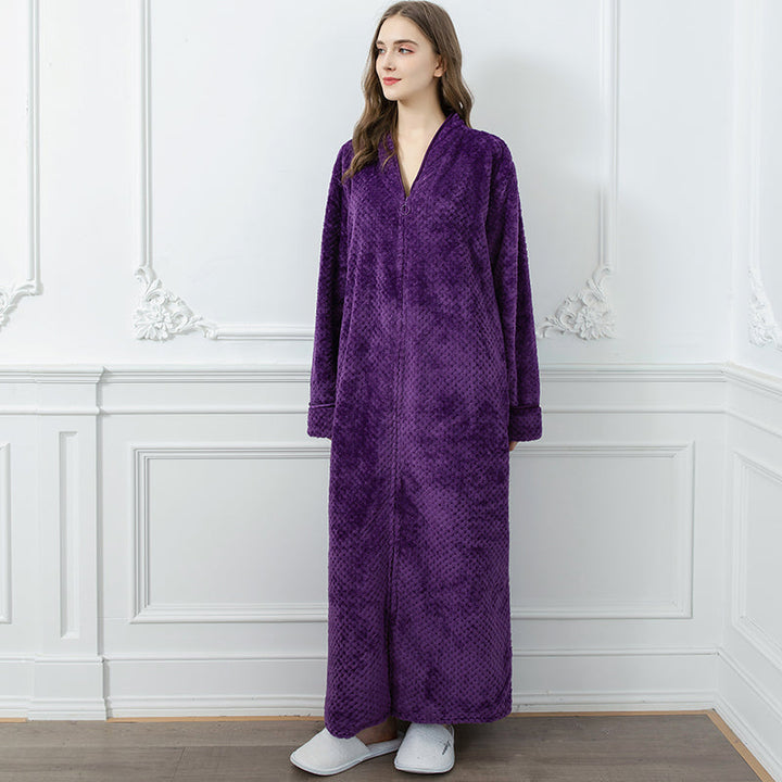 Zachte extra lange dames badjas van polyester flanel, thermisch en comfortabel voor ultiem slaapcomfort.