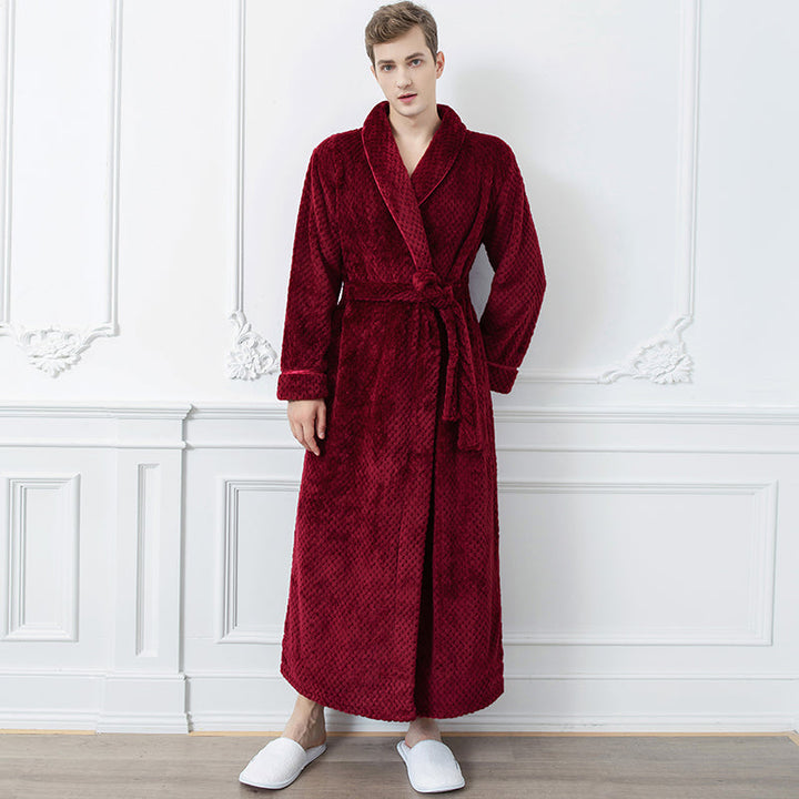 Warme polyester mannen badjas, extra lang en met rits. Optimaal comfort als huisjas of slaap- en loungekleding.