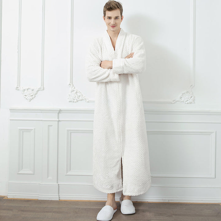 Mannen badjas met ritssluiting, extra lang model. Deze thermische badjas zorgt voor warmte en ontspanning.