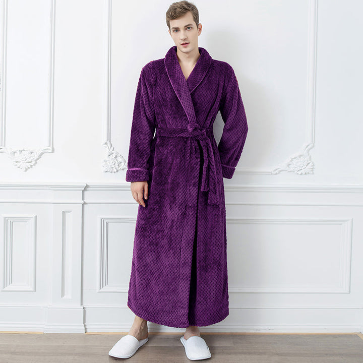 Warme heren winter badjas, extra lang, van polyester met rits. Perfecte loungekleding voor ontspanning thuis.