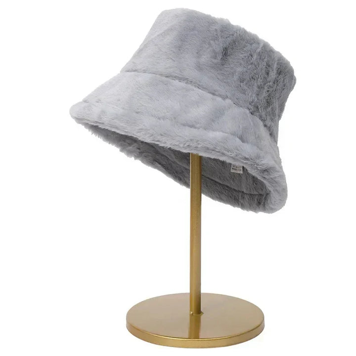 Warme imitatie konijnenbont buckethat voor dames, perfect voor modebewuste vrouwen.