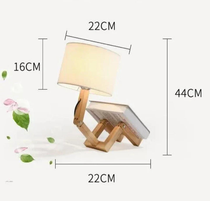 Verstelbare leeslamp, houten tafellamp RutanFlex met handige boekenhouder. Perfect voor studiekamer of slaapkamer.